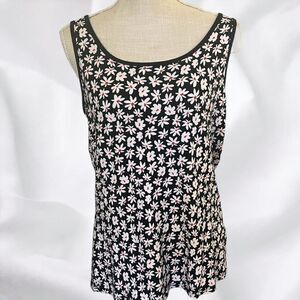 Cato, Large, Cotton Tank, Black with Red & White Flowers